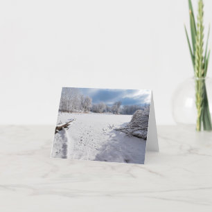 winter scenic along pond and forests of salem hill thank you card