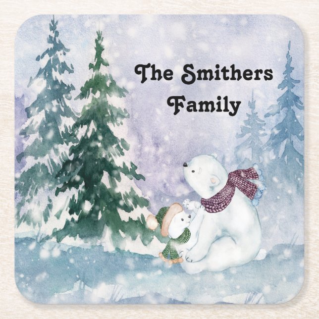 Winter Scenic Coaster with Trees & Bears (Front)