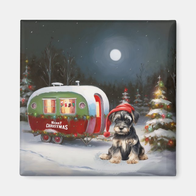 Winter Schnauzer Caravan Christmas Adventure Magnet (Front)