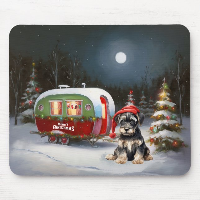 Winter Schnauzer Caravan Christmas Adventure Mouse Pad (Front)