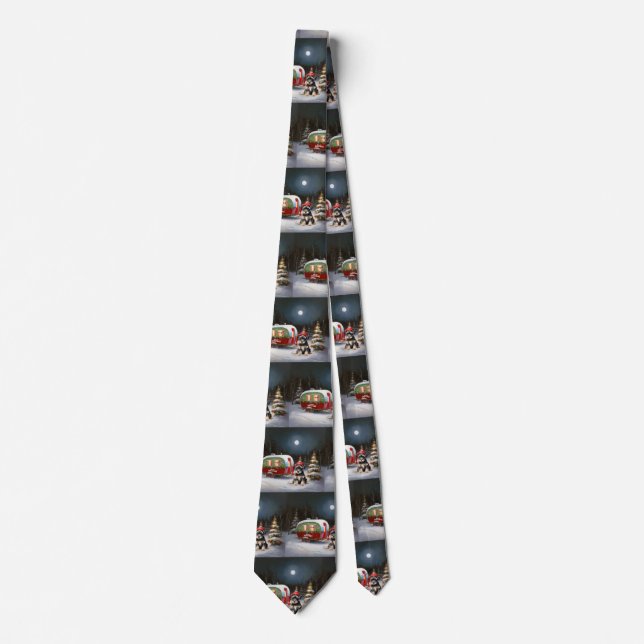 Winter Schnauzer Caravan Christmas Adventure Tie (Front)