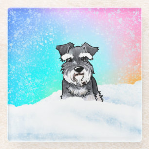 Winter Schnauzer Ornament Glass Coaster