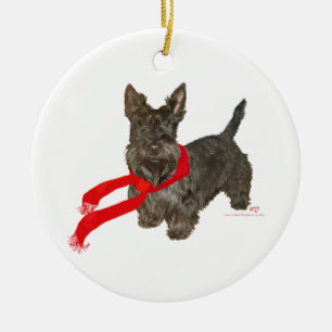 Winter Scottie in Wam Scarf Ceramic Tree Decoration