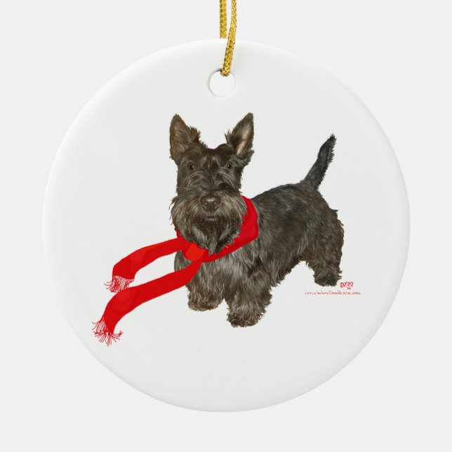 Winter Scottie in Wam Scarf Ceramic Tree Decoration (Front)