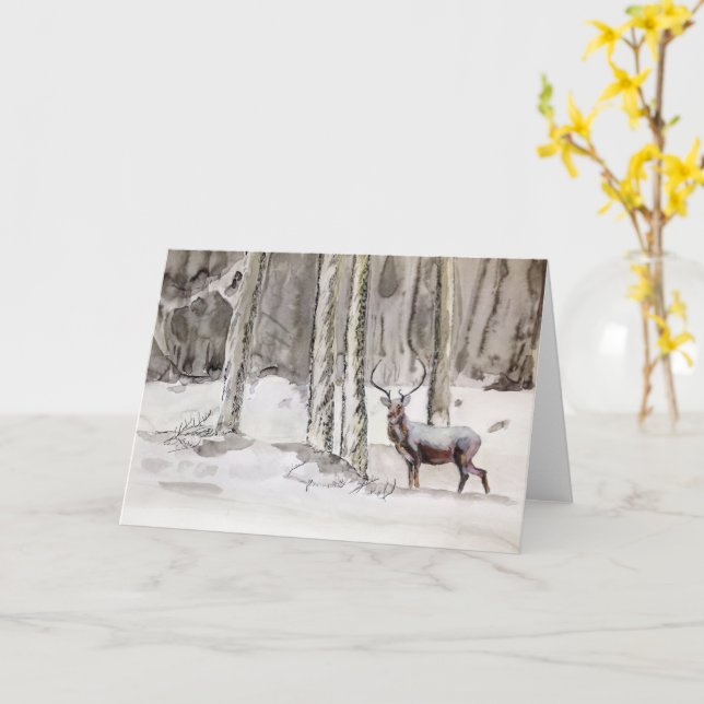 Winter Scottish Stag Painting By MirandaPA Card (Yellow Flower)