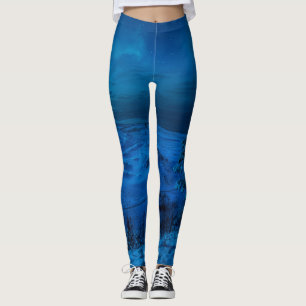 Winter sea coast in moonlight leggings