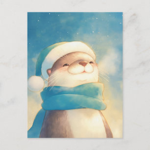Winter Sea Otter Blue Scarf Postcard