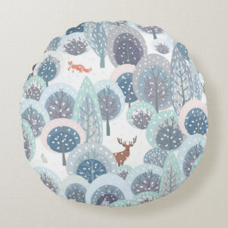 Winter seamless pattern with abstract flat handdra round cushion