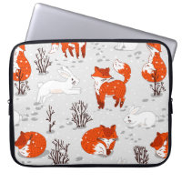 Winter seamless pattern with cute foxes and bunny.