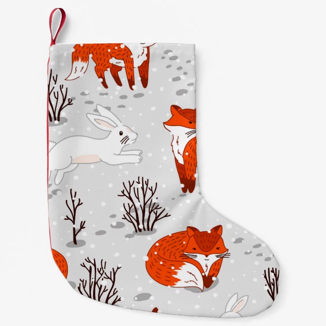 Winter seamless pattern with cute foxes and bunny. small christmas stocking (Front)
