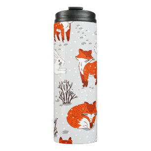 Winter seamless pattern with cute foxes and bunny. thermal tumbler