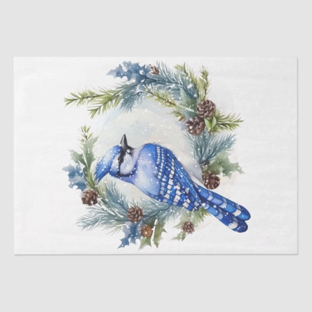 Winter Season Blue Jay Bird Tissue Paper (Front)