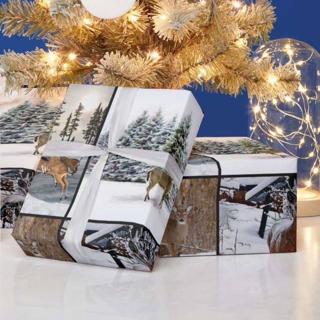 Winter Season Deer Collage Wildlife Wrapping Paper (Holidays)