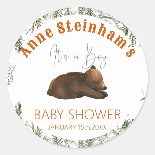 Winter Season Simple Baby Boy Shower  Classic Round Sticker (Front)
