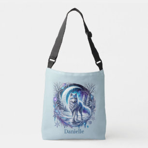 Winter Seasonal wolf lovers add name Crossbody Bag