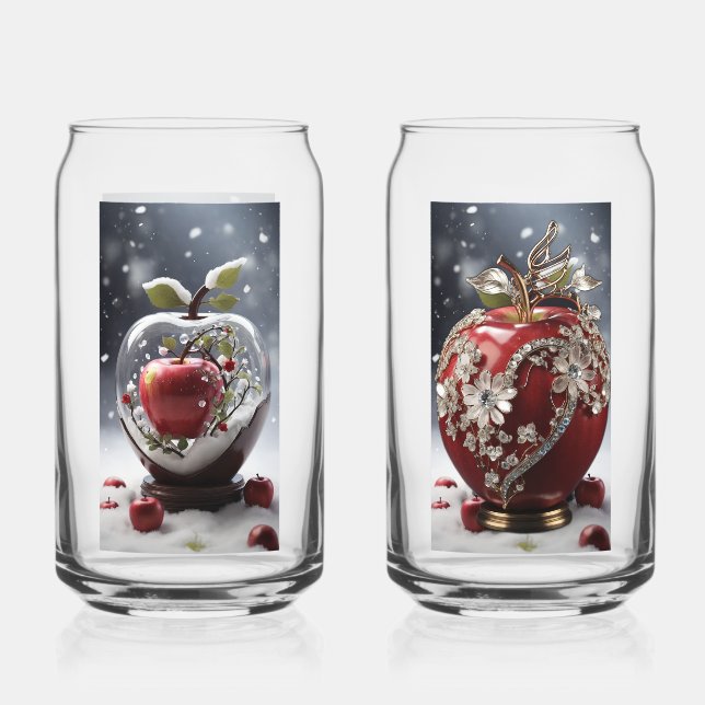 Winter Serenade: Crystal Flower Heart Apple Can Glass (Front)