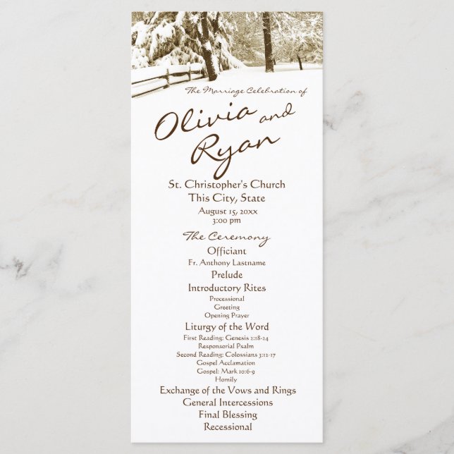 Winter Serenity Country Wedding Program (Front)