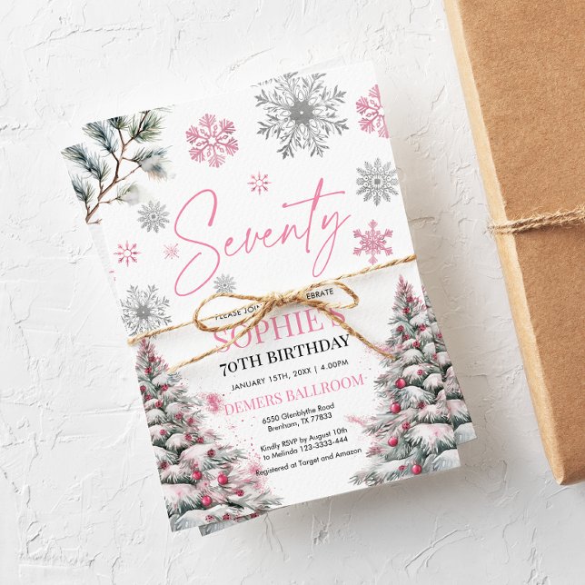 Winter Seventy Birthday Invitation, Pink Winter Invitation (Creator Uploaded)