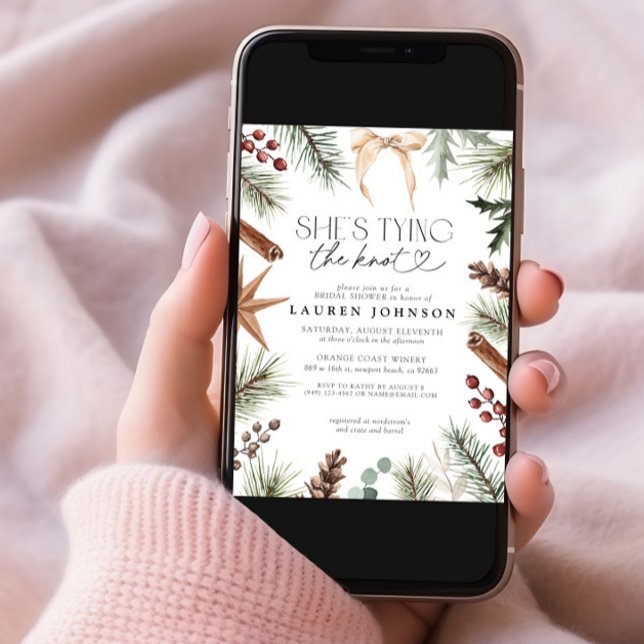 Winter She's Tying the Knot Bow Bridal Shower Invitation (Creator Uploaded)