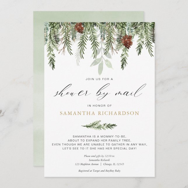 Winter Shower by Mail gender neutral pine tree Invitation (Front/Back)