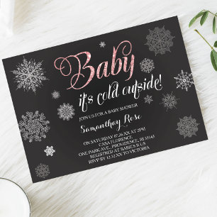 Winter Shower Invitation, Baby Pink Glitter Invitation