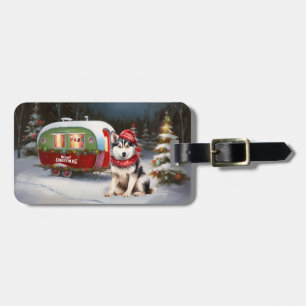 Winter Siberian Husky Caravan Christmas Adventure Luggage Tag