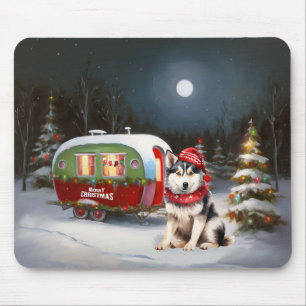 Winter Siberian Husky Caravan Christmas Adventure Mouse Pad