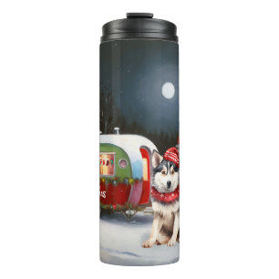 Winter Siberian Husky Caravan Christmas Adventure Thermal Tumbler