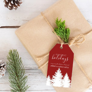 Winter Silhouette Trees Holiday Personalised Red Gift Tags