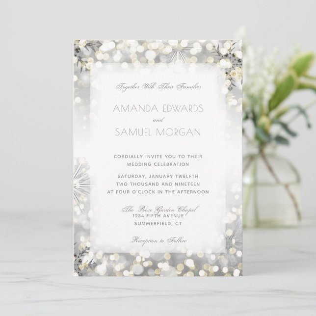 Winter Silver and Gold Sparkle Wedding Invitation (Creator Uploaded)