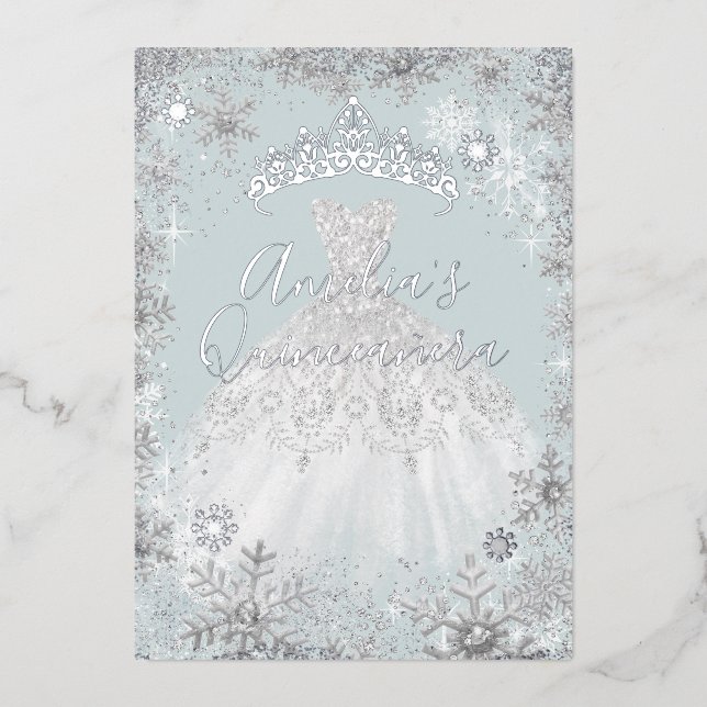 Winter Silver Blue Snowflake Quinceanera (Front)