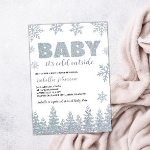 Winter Silver Glitter Baby Shower Cold Outside Invitation