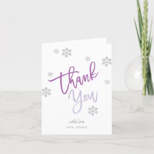 Winter Silver Glitter Snowflake Purple Folded Thank You Card