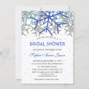 Winter Silver Navy Blue Snowflakes Bridal Shower Invitation