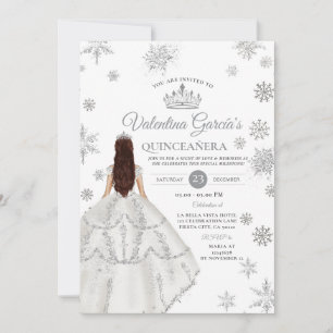 Winter Silver Quinceañera 15 Anos Snowflakes Party Invitation