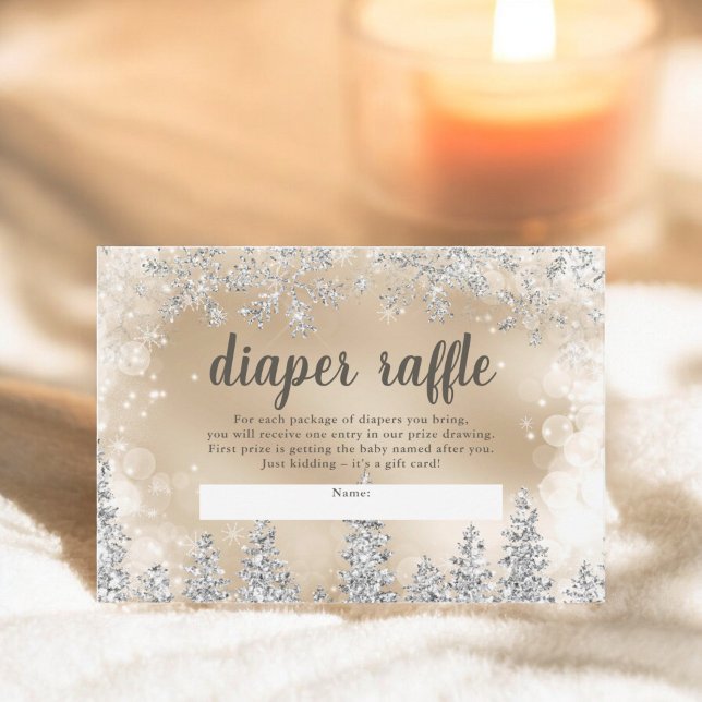 Winter silver snow pine gold diaper raffle baby enclosure card (Winter silver snow pine gold diaper raffle baby enclosure card)
