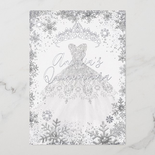 Winter Silver Snowflake White Quinceanera (Front)