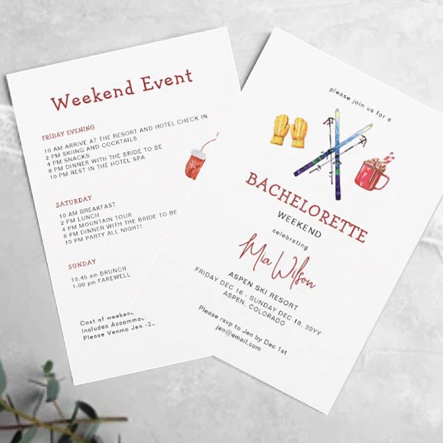 Winter ski bachelorette weekend party itinerary invitation (Creator Uploaded)