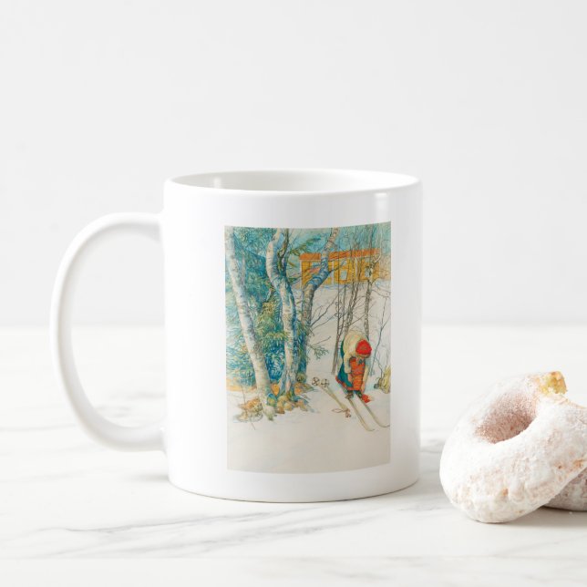 Winter Ski by Carl Larsson Coffee Mug (With Donut)