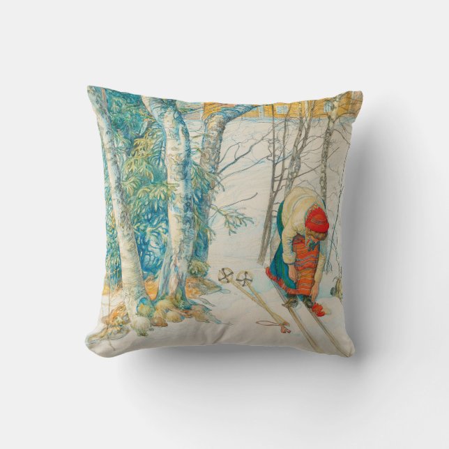 Winter Ski by Carl Larsson Cushion (Front)