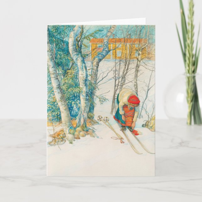 Winter Ski by Carl Larsson Holiday Card (Front)