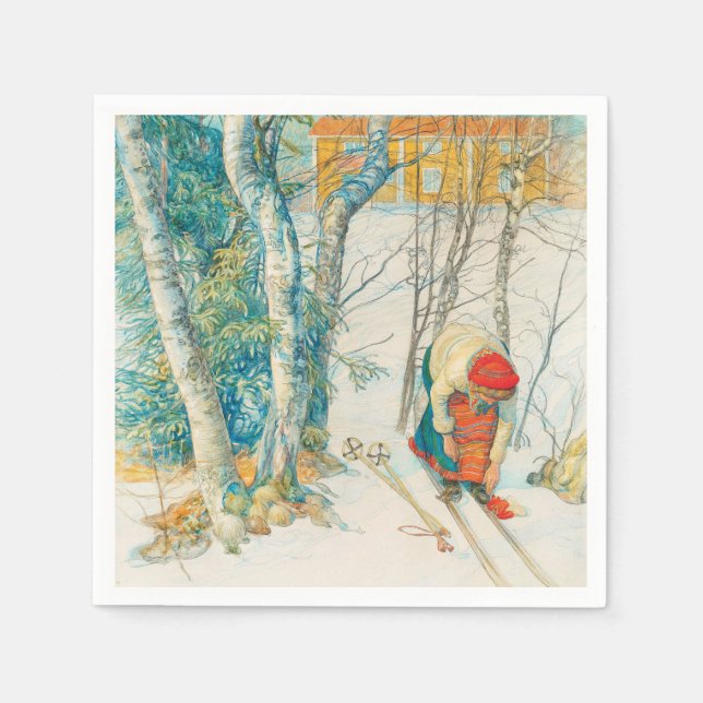 Winter Ski by Carl Larsson Napkin (Front)