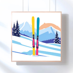 Winter Ski Mountain Poster