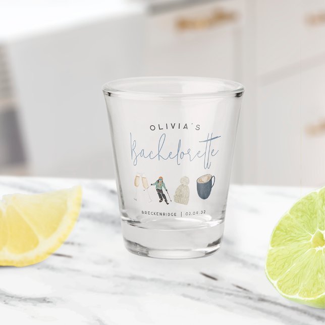 Winter Ski Resort SPersonalized Bachelorette Party Shot Glass (Creator Uploaded)