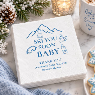Winter Ski You Soon Blue Boy Baby Shower Napkin