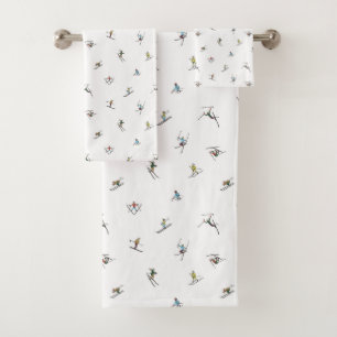 Winter Skiers In Action Pattern Bath Towel Set