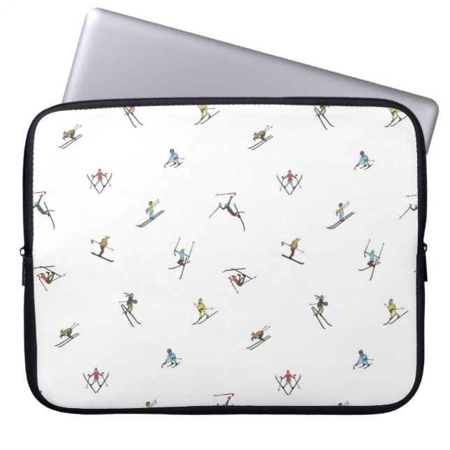 Winter Skiers In Action Pattern Laptop Sleeve (Front)