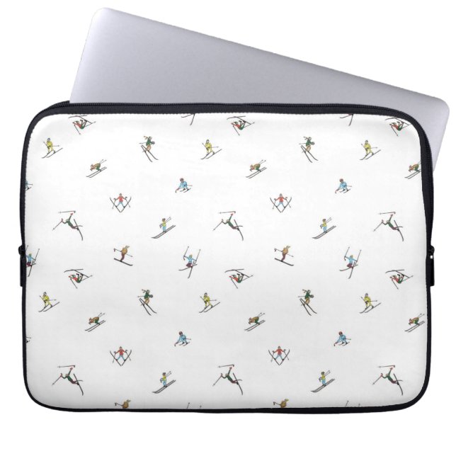 Winter Skiers In Action Pattern Laptop Sleeve (Front)