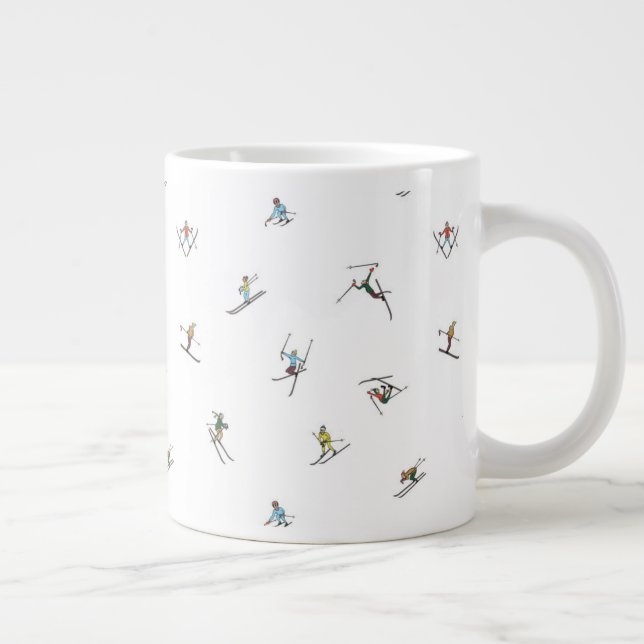 Winter Skiers In Action Pattern Large Coffee Mug (Right)