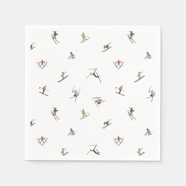 Winter Skiers In Action Pattern Napkin (Front)